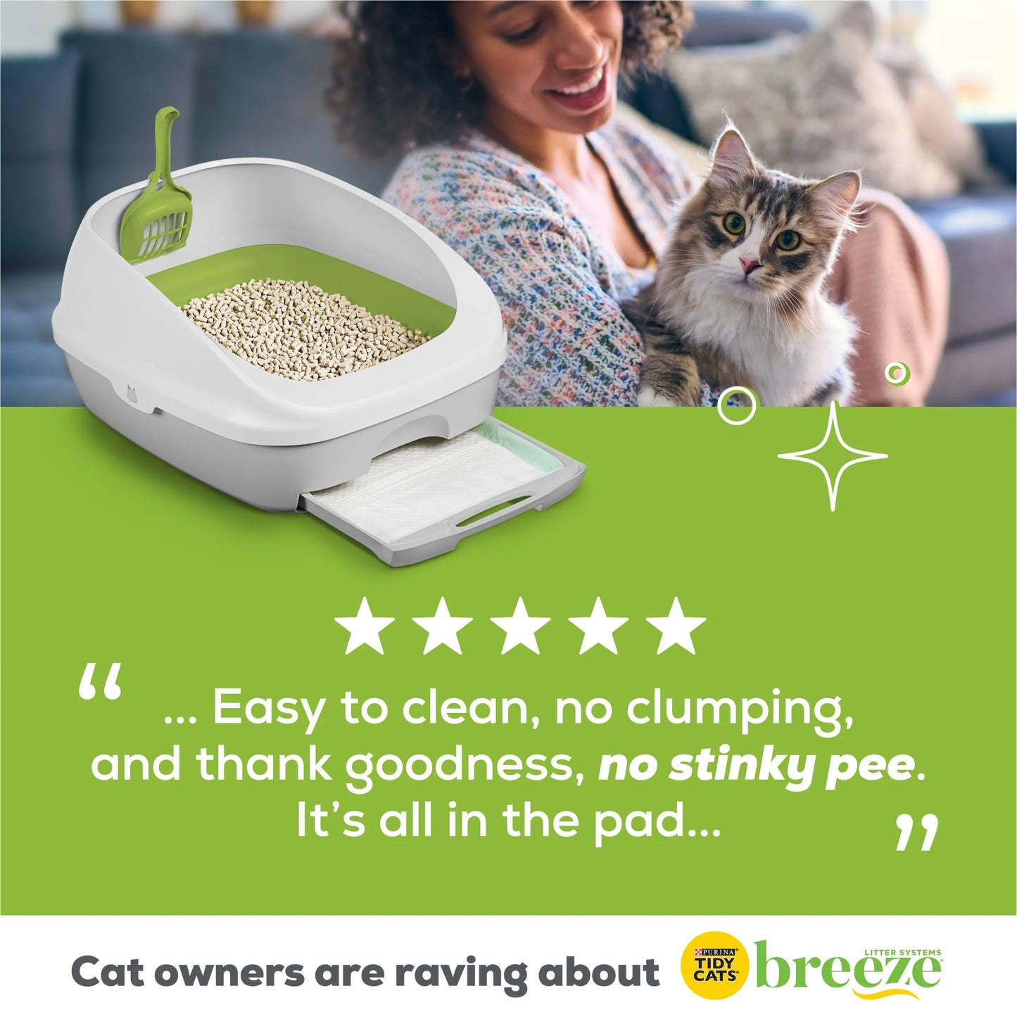 (10 Pack) Breeze Absorbent Cat Litter Pads, 24/7 Odor Control, Refill Pack, 10 Ct. Pouch