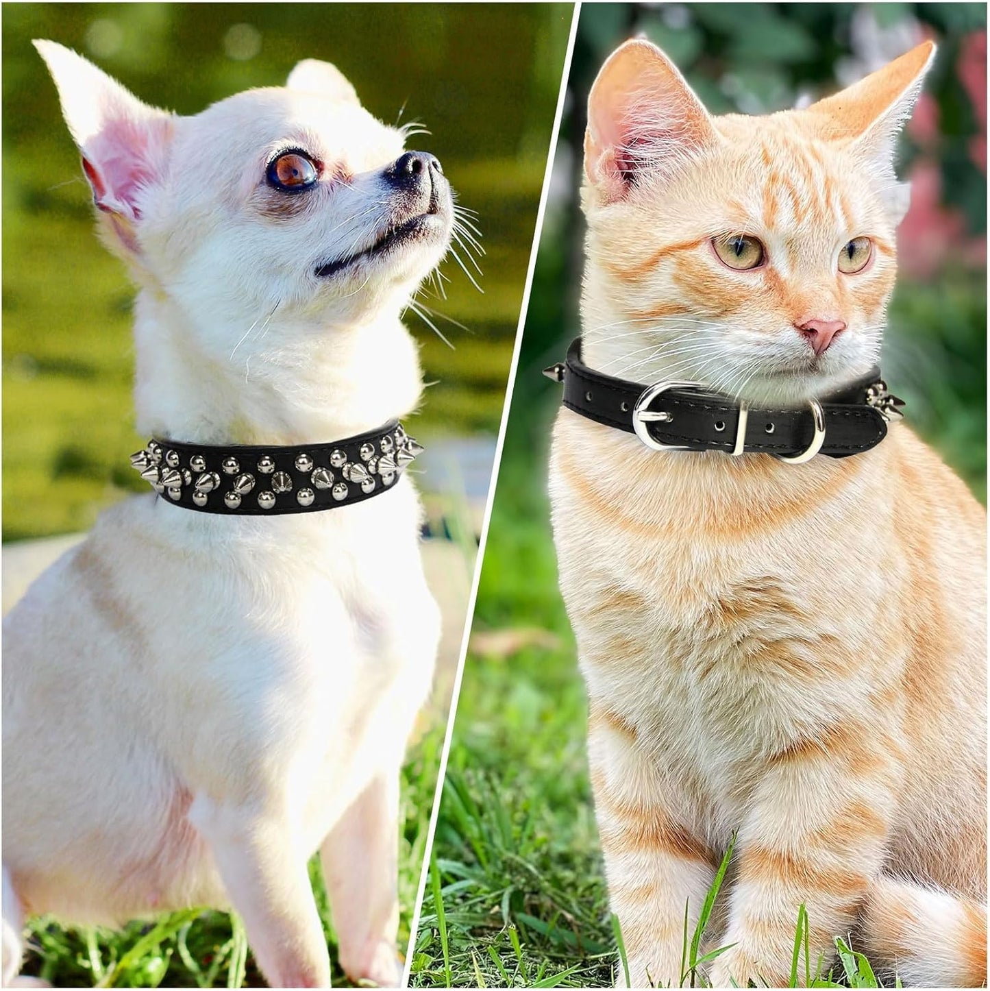 Small Spiked Black Dog Cat Collar for Small Medium Dogs Boy Male - Adjustable Studded Puppy Collars - Soft Padded Punk Leather Dog Collar for Chihuahua French Bulldog Pug (Black,Xs)