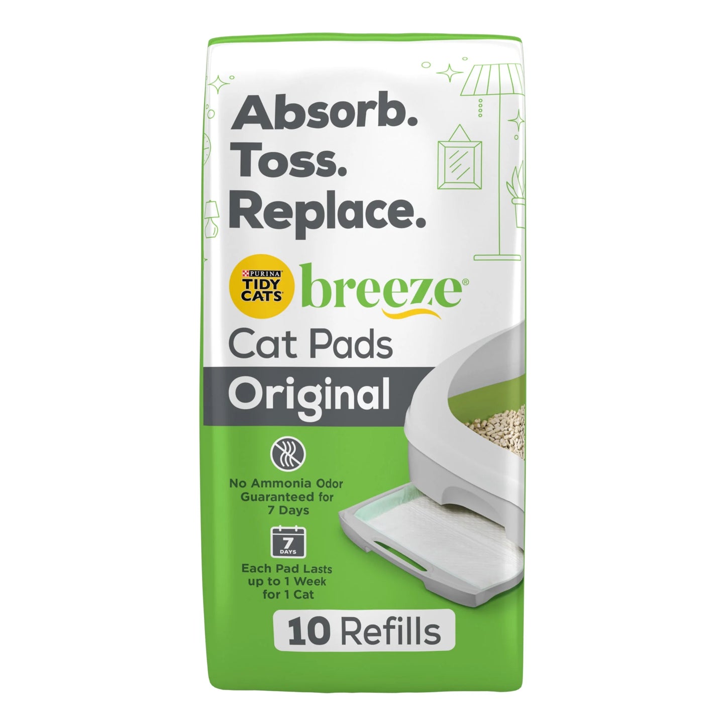 (10 Pack) Breeze Absorbent Cat Litter Pads, 24/7 Odor Control, Refill Pack, 10 Ct. Pouch