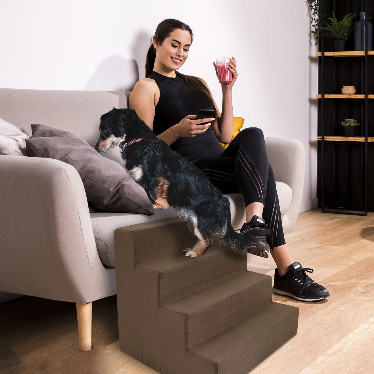 Deluxe High-Density Foam 4-Step Pet Stairs for Dogs and Cats - Durable, Lightweight, and Portable Staircase for Easy Mobility Assistance