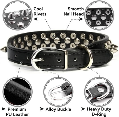 Small Spiked Black Dog Cat Collar for Small Medium Dogs Boy Male - Adjustable Studded Puppy Collars - Soft Padded Punk Leather Dog Collar for Chihuahua French Bulldog Pug (Black,Xs)