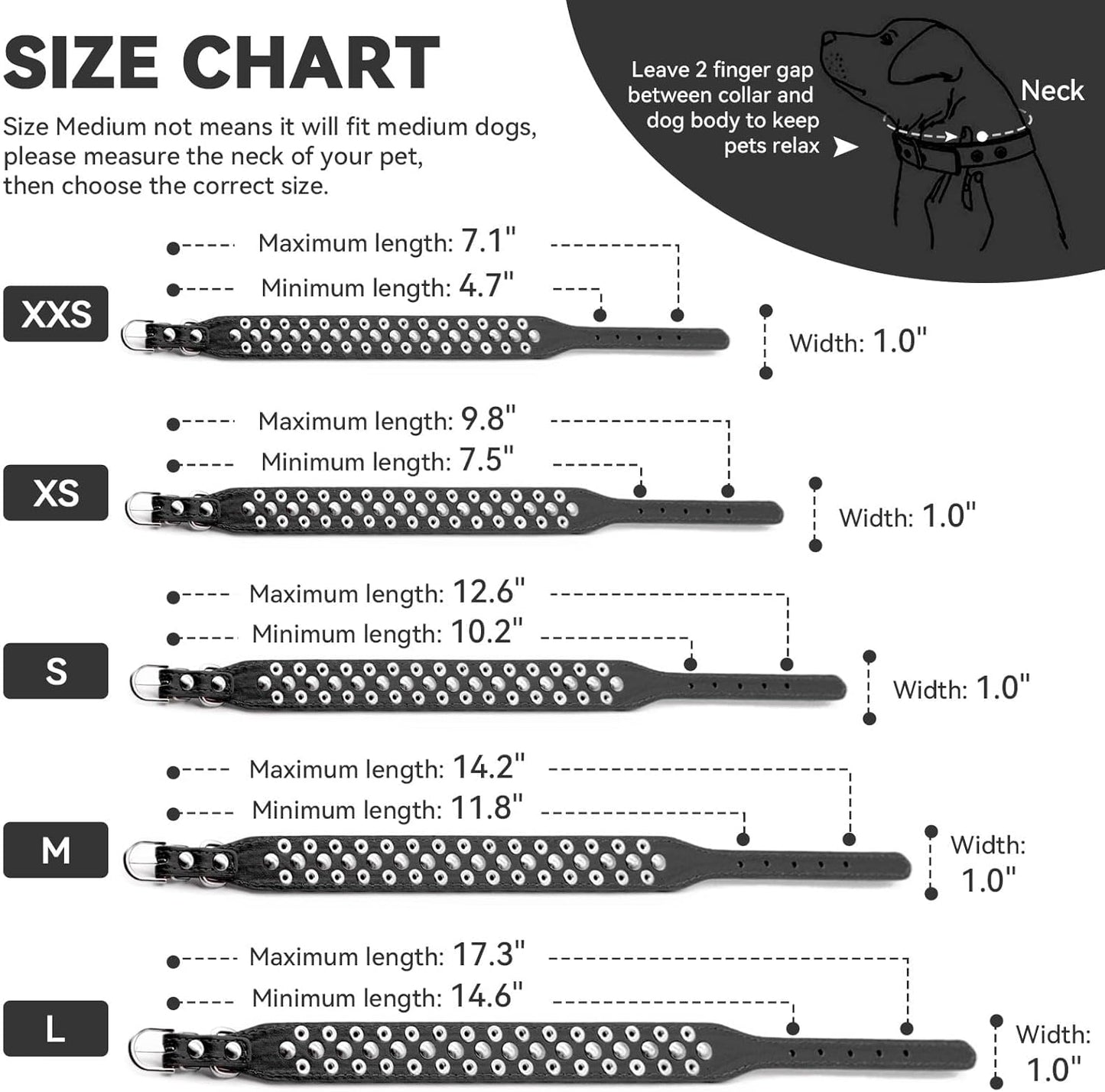 Small Spiked Black Dog Cat Collar for Small Medium Dogs Boy Male - Adjustable Studded Puppy Collars - Soft Padded Punk Leather Dog Collar for Chihuahua French Bulldog Pug (Black,Xs)