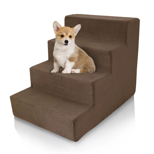 Deluxe High-Density Foam 4-Step Pet Stairs for Dogs and Cats - Durable, Lightweight, and Portable Staircase for Easy Mobility Assistance