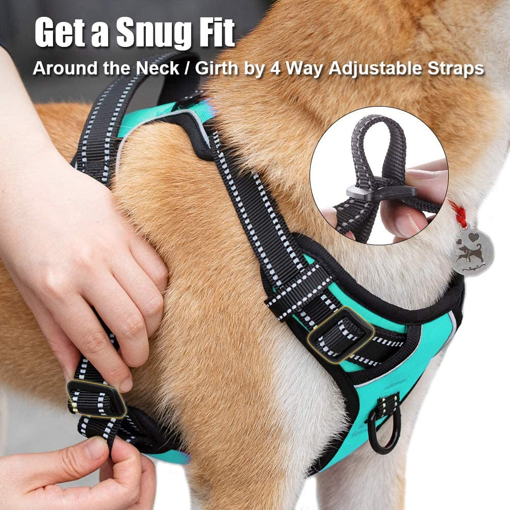 Poypet No Pull Dog Harness, Reflective Comfortable Vest Harness with Front & Back 2 Leash Attachments and Easy Control Handle Adjustable Soft Padded Pet Vest for Small Medium Large Dogs (Mint Blue,M)