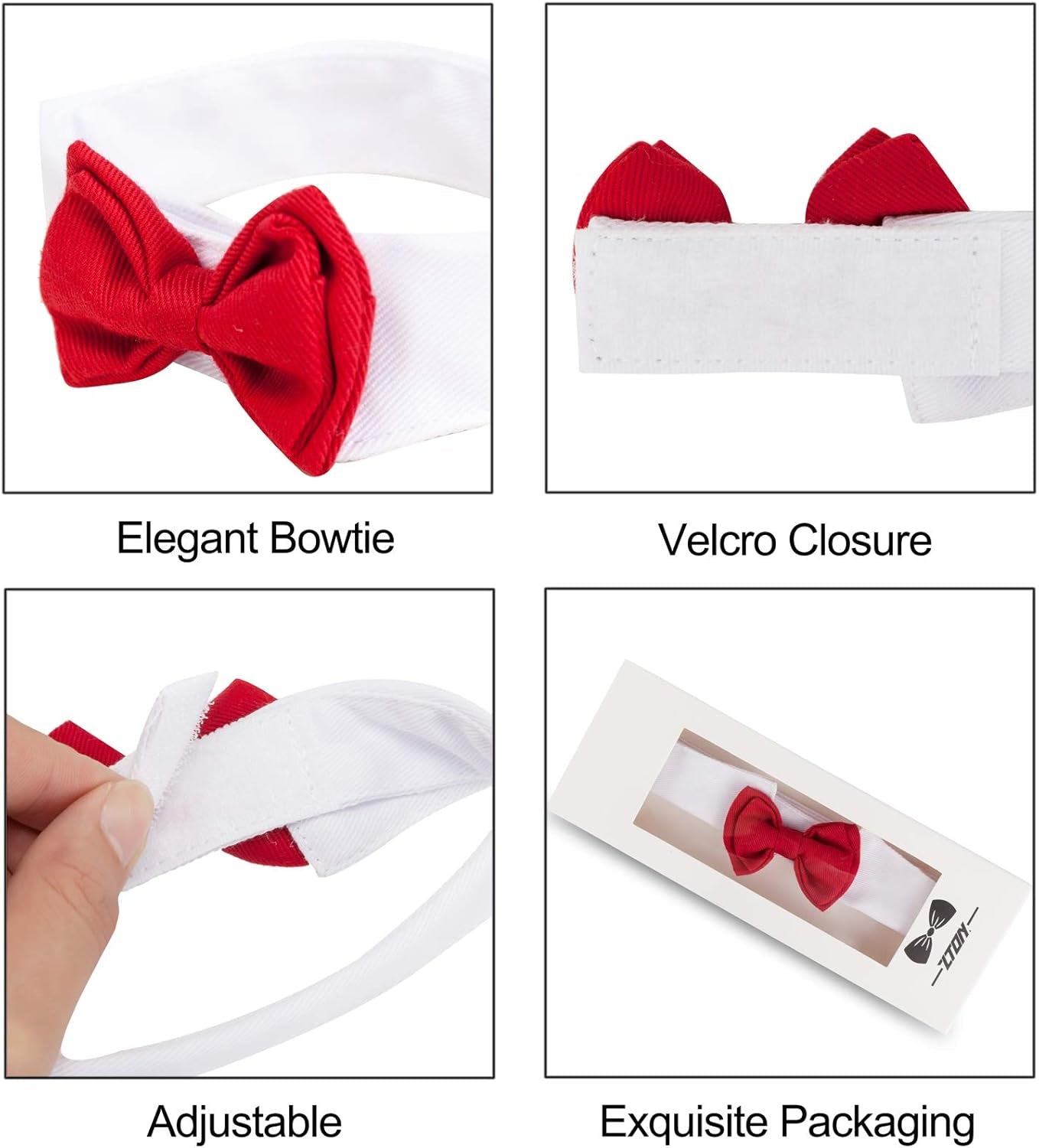 ZTON Handcrafted Adjustable Formal Pet Bowtie Collar Neck Tie for Dogs & Cats (S, Red)