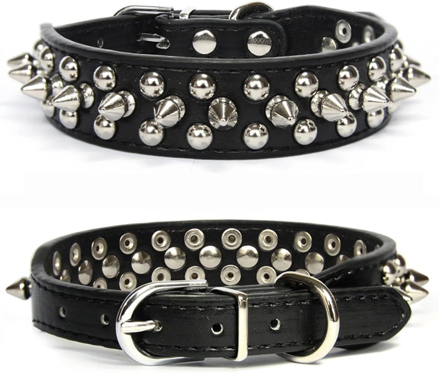 Small Spiked Black Dog Cat Collar for Small Medium Dogs Boy Male - Adjustable Studded Puppy Collars - Soft Padded Punk Leather Dog Collar for Chihuahua French Bulldog Pug (Black,Xs)