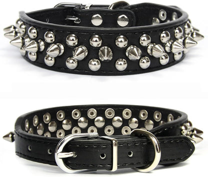 Small Spiked Black Dog Cat Collar for Small Medium Dogs Boy Male - Adjustable Studded Puppy Collars - Soft Padded Punk Leather Dog Collar for Chihuahua French Bulldog Pug (Black,Xs)