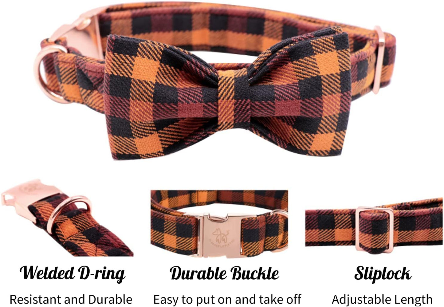 Elegant Little Tail Dog Collar with Bow, Bowtie Dog Collar, Adjustable Fall Dog Collars for Small Medium Large Dogs and Cats