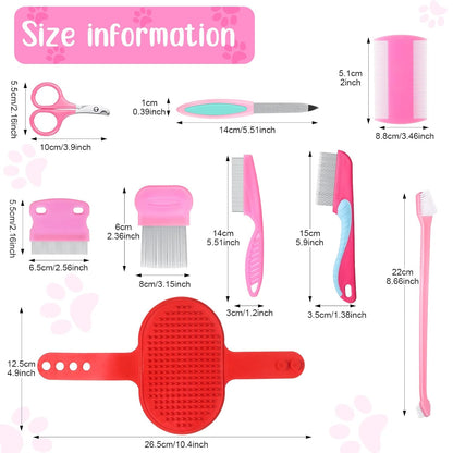 12 Pieces Rabbit Grooming Kit Nail Clipper and Trimmer Pet Hair Remover Long and Short Comb Tear Stain Remover Comb Small Animal Massage Brush Double-Sided Comb Toothbrush for Rabbit Hamster (Pink)
