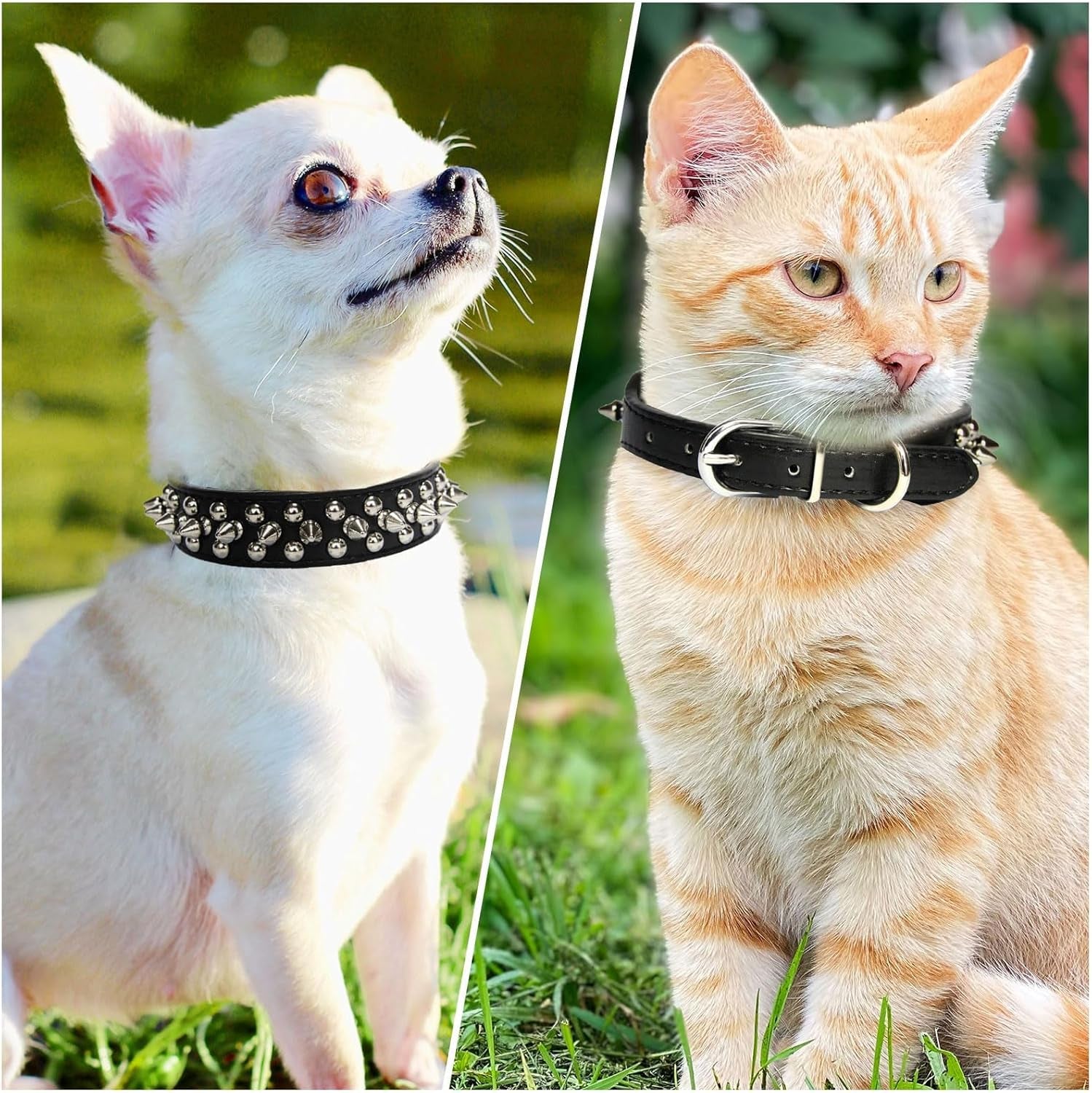Small Spiked Black Dog Cat Collar for Small Medium Dogs Boy Male - Adjustable Studded Puppy Collars - Soft Padded Punk Leather Dog Collar for Chihuahua French Bulldog Pug (Black,Xs)