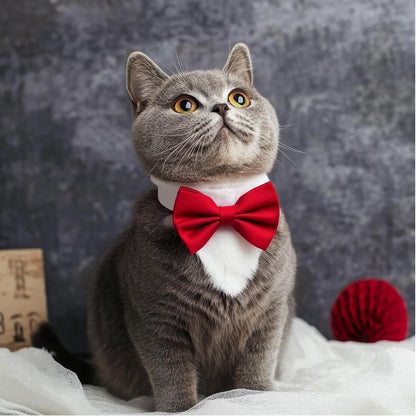 ZTON Handcrafted Adjustable Formal Pet Bowtie Collar Neck Tie for Dogs & Cats (S, Red)